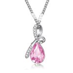 Collier - femme - pendentif - goutte - cristal - autrichien - rose - plaqu� or blanc 750 / 1000 - 45 ...