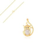 Collier - femme - pendentif - hibou - cristal - blanc - plaqu� or jaune 750 / 1000 - 3 microns - 45 cm ...