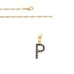 Collier - femme - pendentif - lettre p - initiale - prnom - cristal - bleu - plaqu or jaune 750 / 1000 ...