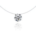 Collier fil nylon - finition argent 925 - solitaire 6 mm - bijoux femme - fil de p�che invisible[1249] ...