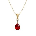 Collier goutte plaqu� or 18 carats et zirconium rouge rubis surmont� dun zircon blanc longueur 50cm bijou ...