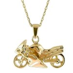 Collier - homme - chane et pendentif - moto - plaqu or jaune 750 / 1000 - 3 microns - 55 cm