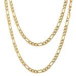 Collier homme chane maille figaro (1 + 3) 5mm acier plaqu or 18 carats noir