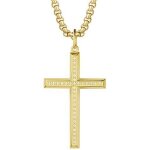 Collier homme avec chretienne religieux croix pendentif en argent sterling 925 plaqu or jaune chane ...