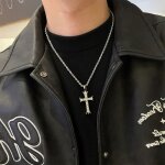 Collier homme clavicule xjydncg pendentif croix strass design unique - argent� - 60cm