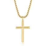 Collier homme plaqu or jaune avec pendentif croix en argent sterling 925 et chane acier inoxydable ...