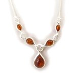 Collier - inspiration - ambre - argent - femme - 45cm + rallonge 4cm - motif 36x40mm