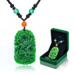 Collier jade pendentif dragon pour hommes femmes v�ritable vert amulette chanceuse sculpt�