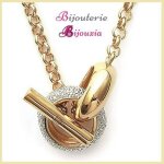 Collier - jaseron - moderne - plaqu� or 18 carats - zirconium - double cercles entrelac�s