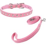 Collier et laisse pour petits chiens et chats - zgeer - strass - su�de - rose - 120x15 cm - fermeture ...