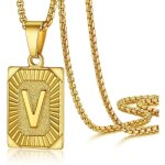 Collier lettre acier - plaqu or pour homme - pendentif plaque avec signe initiale personnalisable - ...