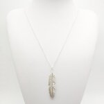 Collier long avec pendentifs bohme imitation de plumes argent pour femme ? sautoir longue chane de ...