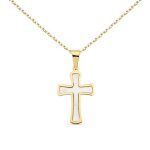 Collier - mdaille croix or 18 carats 750 / 000 jaune et nacre - chaine dore