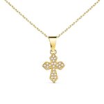 Collier - mdaille croix or 18 carats 750 - 000 jaune et zirconiums - chaine dore - 18pc22336ox