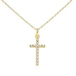 Collier - mdaille croix or 18 carats 750 - 000 jaune et zirconiums - chaine dore