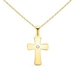 Collier - mdaille croix or 18 carats 750 / 000 jaune et zirconium - chaine dore
