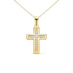 Collier - mdaille croix or 18 carats 750 / 000 jaune et zirconiums - chaine dore