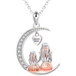 Collier m�re fille pendentif lune avec cristaux c?ur love you forever bijoux maman bijoux m�re fille