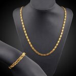 Collier or jaune 18k plaqu femme homme collier bracelet bijoux ensemble en chane bijoux de mode solides ...