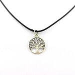 Collier pendentif - abijoux - arbre de vie - m�tal argent� - cordon cuir noir - mixte