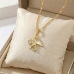 Collier - pendentif - ange gardien - c?ur scintillant ? plaqu� or jaune 585 / 1000 - 45 cm - femme ou ...