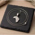Collier - pendentif - carte - afrique ? acier - inoxydable - rhodi� - mixte - 50 cm - homme / femme
