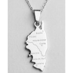 Collier - pendentif - carte - corse ? acier - inoxydable - rhodi� - mixte - 50 cm - homme / femme