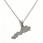 Collier - pendentif - carte - maroc ? acier inoxydable - rhodi� - mixte - 50 cm - homme / femme