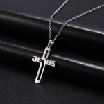 Collier pendentif croix chr�tienne en acier inoxydable argent ? bijou chr�tien ? cadeau pour elle et ...