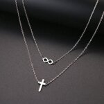 Collier avec pendentifs croix et signe infini acier inoxydable argent bijou religieux chr�tien bijou ...