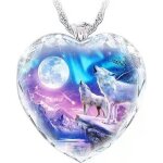 Collier pendentif loup en forme de coeur - bijoux de fte - cristal - multicolore