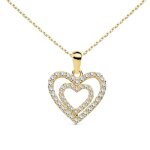 Collier - latelier dazur - coeur double - or jaune 18 carats - zirconiums