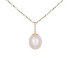 Collier - pendentif perle or jaune pav de zirconiums - femme - latelier dazur - ovale 10mm * 8mm - 42cm ...