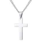 Collier avec pendentif petite croix acier inoxydable homme argent ? bijou religieux chrtien argent femme ...