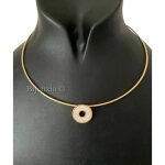 Collier avec pendentif - plaqu� or 18 carats - donuts - maille om�ga - oxyde de zirconium - 42 cm