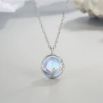 Collier pendentif rond en pierre de lune bleue pour femmes et filles