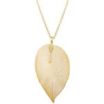 Collier pendentif sautoir - femme - or dor - feuilles naturelles - 45 cm + 5 cm dextension - unique