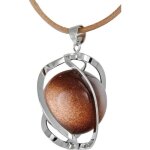 Collier pendentif spirale en pierre dor ou pierre de soleil avec cordon noir