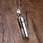Collier pendentif urne tube récipient ouvert en verre en acier inoxydable argent Collier pendentif urne tube récipient ouvert en verre en acier inoxydable argent