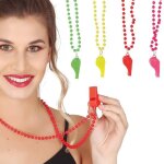 4 colliers perles fluo avec sifflet � roulette adulte multicolore - accessoire de d�guisement bijou fantaisie ...