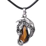 Collier en pierre naturelle ?il de tigre avec pendentif dragon vintage - bijou de chakra de yoga