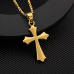 Collier - plaqué or jaune - pendentif croix argent - chaîne acier inoxydable - pour hommes Collier - plaqué or jaune - pendentif croix argent - chaîne acier inoxydable - pour hommes
