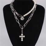 Collier ras de cou argent avec pendentif croix fabriqu� en perles de nacre bijou religieux chr�tien de ...