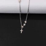 Collier ras de cou avec croix et etoiles en acier inoxydable argent ? bijou chrtien lgant pour femme ...