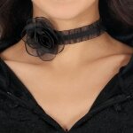 Collier ras - de - cou dco rose noir femme - accessoire de dguisement bijou fantaisie