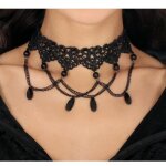 Collier ras - de - cou dentelle gothique gouttes femme noir - accessoire de dguisement bijou fantaisie ...