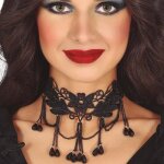 Collier ras - de - cou gothique noir fleurs adulte - accessoire de dguisement bijou fantaisie