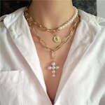 Collier ras de cou or avec pendentif croix fabriqu en perles de nacre bijou religieux chrtien de mode ...