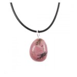 Collier rhodonite aaa - pendentif pierre roule + cordon rose - femme - lithothrapie