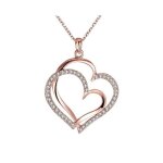 Collier sautoir pendentif 2 coeurs intgrs plaqu or rose 18k strass avec des cristaux autrichiens ...